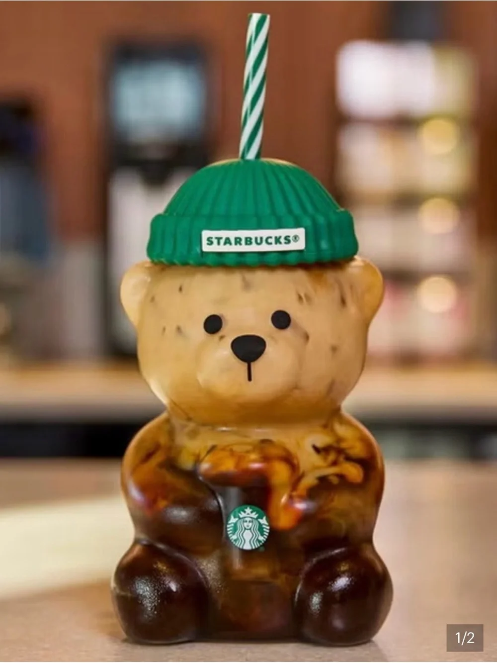 NEW Starbucks Barista Bear Glass 20oz Bottle - RED